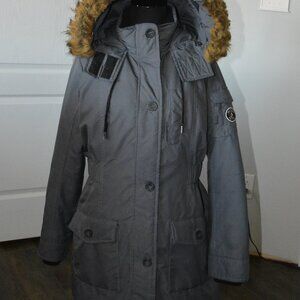 Abercrombie & Fitch Premium Arctic Parka Women's Gray Faux Fur Hood size Medium